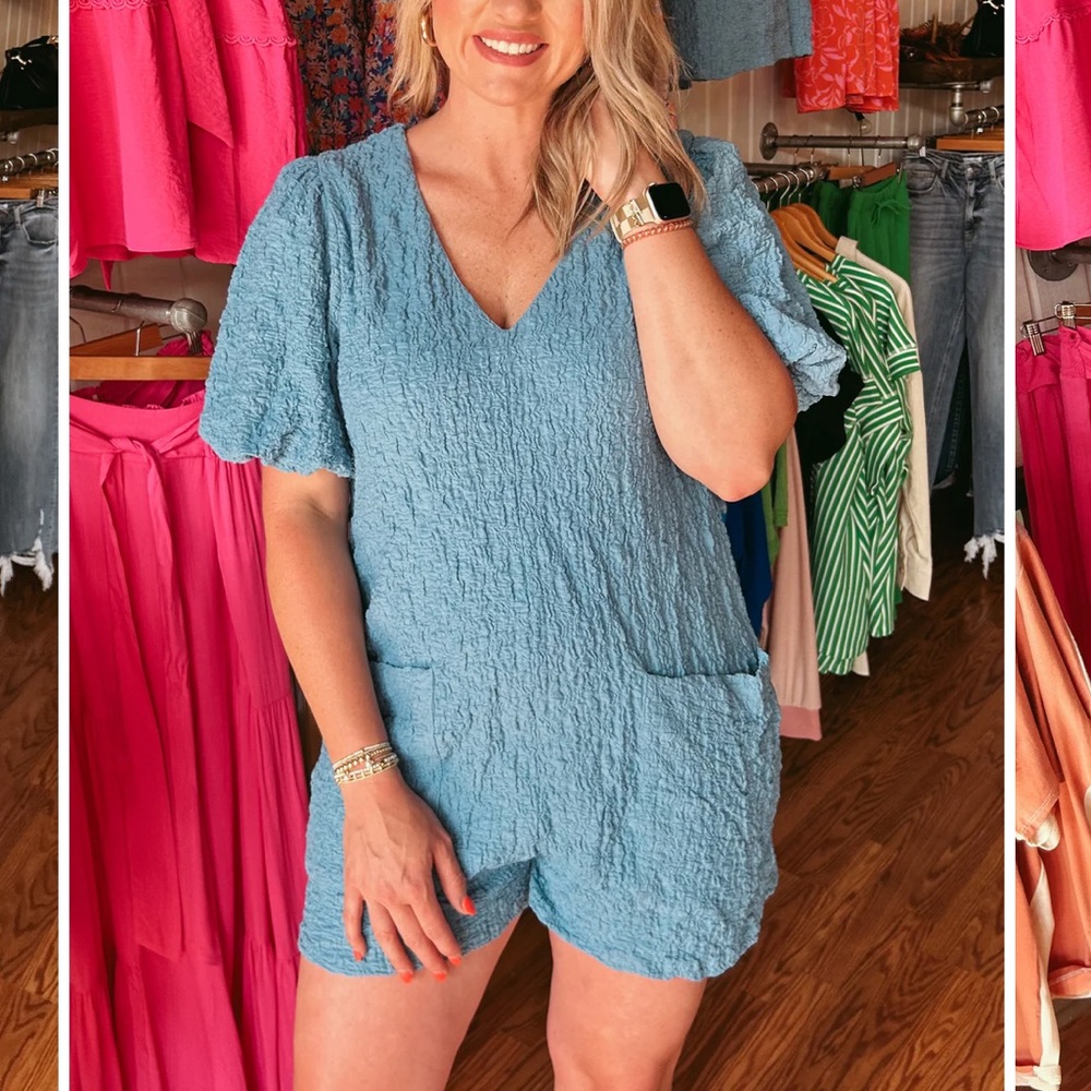 𝐍𝐖𝐓 Med Lumiere Textured PINK Romper with Pockets